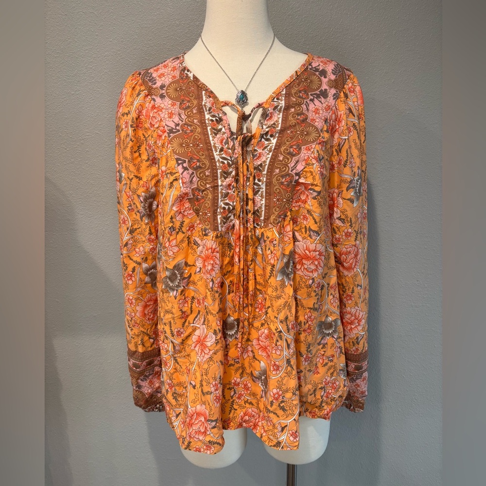 Last chance! Bohemian Floral Lace-Up Blouse